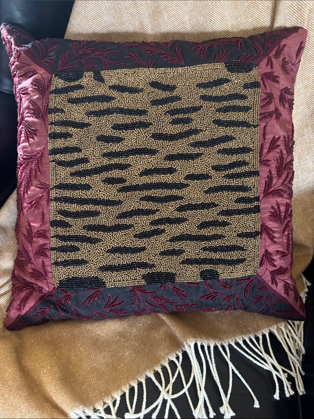 Stunning! John-Richard Collection Beaded and Embroidered Silk Pillow